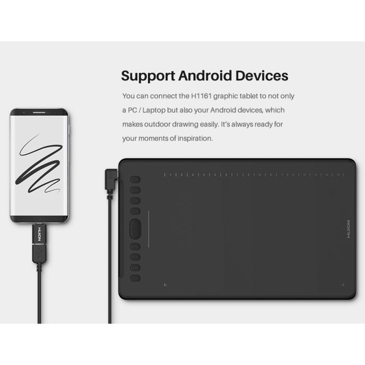 HUION H1161 5080 LPI Touch Strip Art Drawing Tablet for Fun, with Battery-free Pen & Pen Holder, H1161