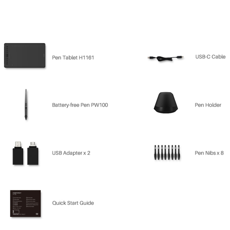 HUION H1161 5080 LPI Touch Strip Art Drawing Tablet for Fun, with Battery-free Pen & Pen Holder, H1161