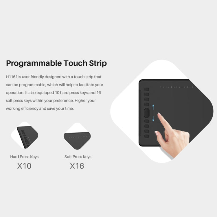 HUION H1161 5080 LPI Touch Strip Art Drawing Tablet for Fun, with Battery-free Pen & Pen Holder, H1161