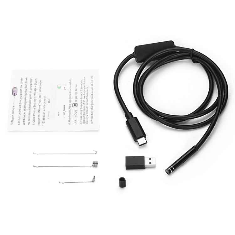 AN97 USB-C / Type-C Endoscope Waterproof IP67 Tube Inspection Camera with 8 LED & USB Adapter, Length: 1m, Lens Diameter: 7mm