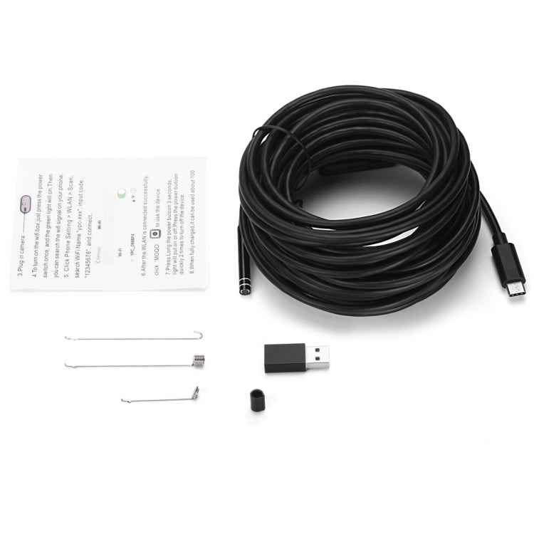 AN97 USB-C / Type-C Endoscope Waterproof IP67 Tube Inspection Camera with 8 LED & USB Adapter, Length: 10m, Lens Diameter: 7mm