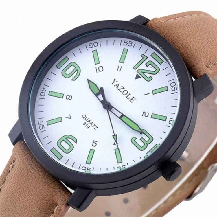 319 YAZOLE Men Fashion Luminous Business Leather Band Quartz Wrist Watch