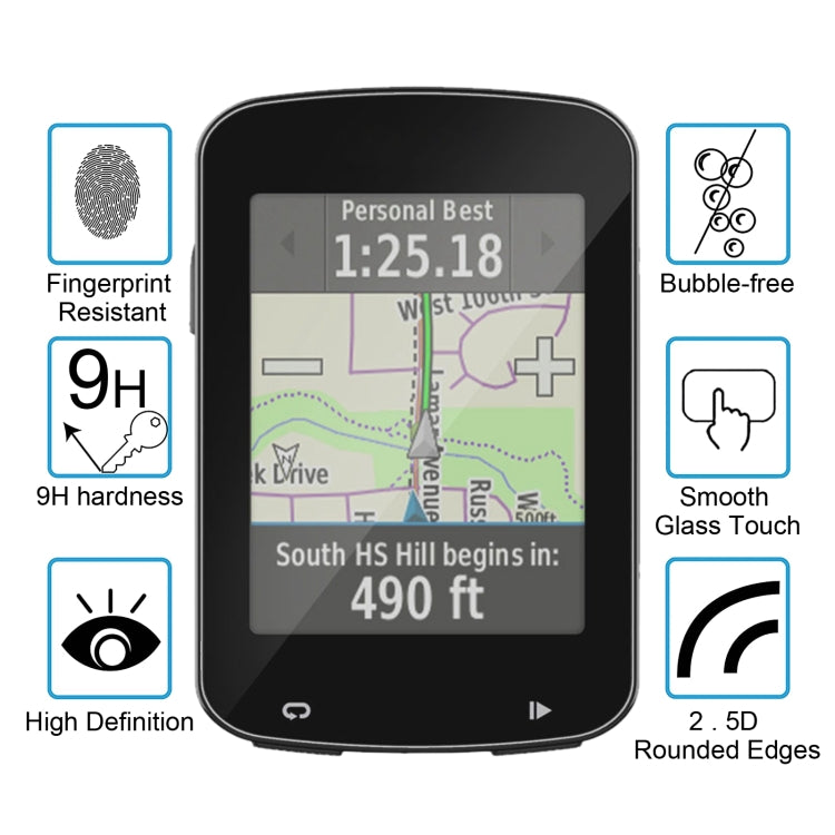 For Garmin Edge 820 0.26mm 2.5D 9H Tempered Glass Film Screen Protector, For Garmin Edge 820