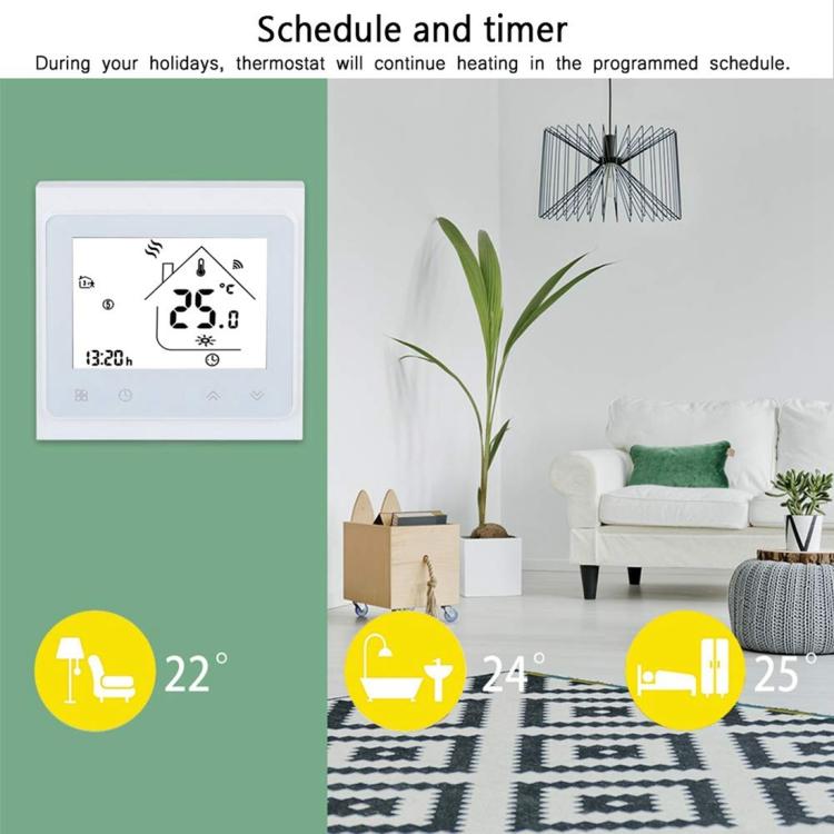 BHT-002GCLW 3A Load Water / Gas Boiler Type LCD Digital Heating Room Thermostat with Time Display, WiFi Control, BHT-002GBLW 3A  (Black) Gas Boiler Type, BHT-002GBLW 3A (White) Gas Boiler Type