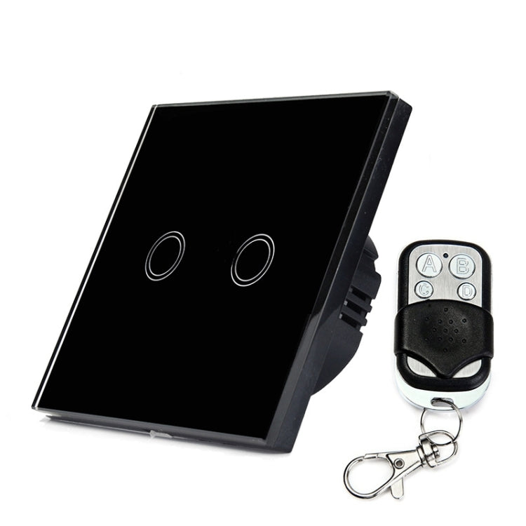 86mm 2 Gang Tempered Glass Panel Wall Switch Smart Home Light Touch Switch with RF433 Remote Controller, AC 110V-240V