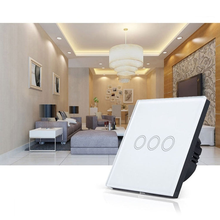 86mm 3 Gang Tempered Glass Panel Wall Switch Smart Home Light Touch Switch with RF433 Remote Controller, AC 110V-240V, 86mm 3 Gang/Black, 86mm 3 Gang/Gold, 86mm 3 Gang/White