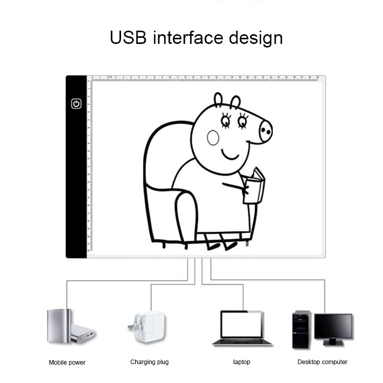 3.5W 5V LED USB Three Level of Brightness Dimmable A4 Acrylic Scale Copy Boards Anime Sketch Drawing Sketchpad with USB Cable 1.5m & Power Adapter, Copy Boards with USB Cable 1.5m & Power Adapter