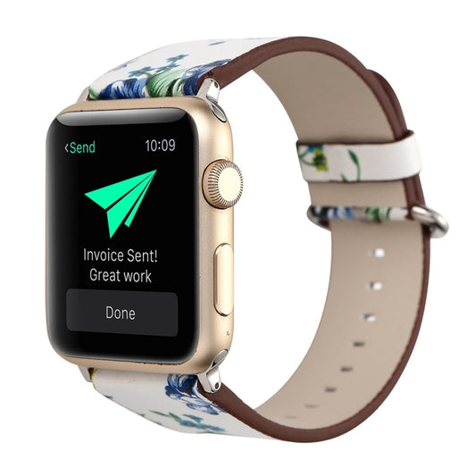 For Apple Watch Ultra 49mm&Watch Ultra 2 49mm / Series 10 46mm / 9&8&7 45mm / SE 3&SE 2&6&SE&5&4 44mm / 3&2&1 42mm Fashion Pastoralism Style Little Floral Pattern Women Watch Leather Watch Band
