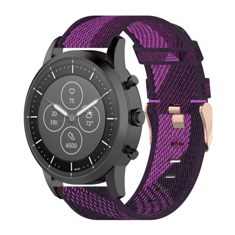 Bracelet de montre en nylon tissé rayé 22 mm pour montre connectée hybride Fossil HR, Explorist HR et Sport pour homme de 4e génération