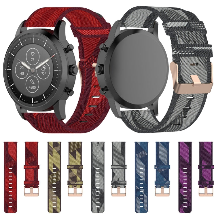 Bracelet de montre en nylon tissé rayé 22 mm pour montre connectée hybride Fossil HR, Explorist HR et Sport pour homme de 4e génération