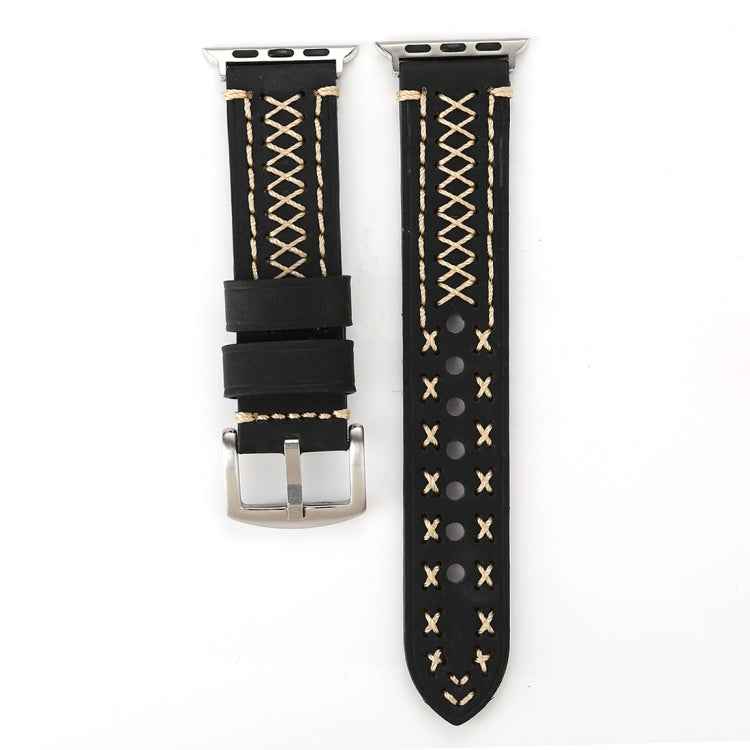 For Apple Watch Series 10 42mm / 9&8&7 41mm / SE 3&SE 2&6&SE&5&4 40mm / 3&2&1 38mm Manual Line Pattern Genuine Leather Wrist Watch Band