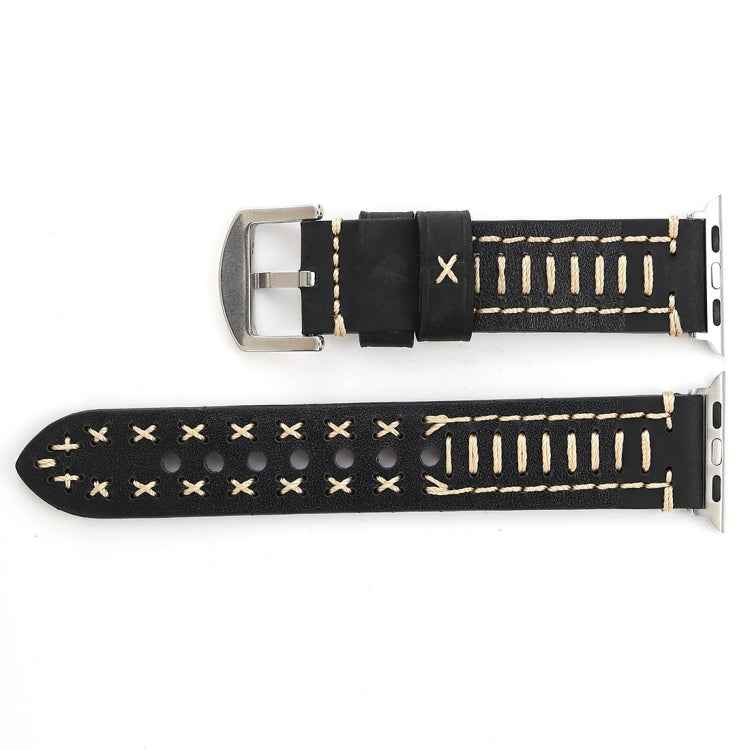 For Apple Watch Series 10 42mm / 9&8&7 41mm / SE 3&SE 2&6&SE&5&4 40mm / 3&2&1 38mm Manual Line Pattern Genuine Leather Wrist Watch Band