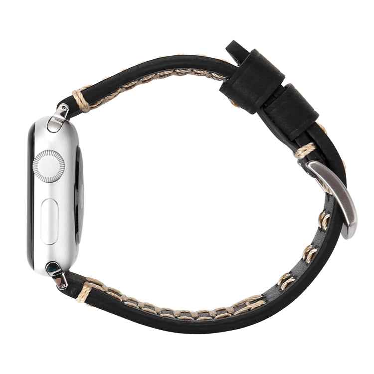For Apple Watch Series 10 42mm / 9&8&7 41mm / SE 3&SE 2&6&SE&5&4 40mm / 3&2&1 38mm Manual Line Pattern Genuine Leather Wrist Watch Band