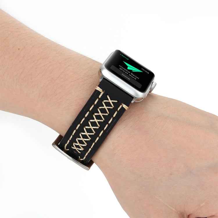 For Apple Watch Series 10 42mm / 9&8&7 41mm / SE 3&SE 2&6&SE&5&4 40mm / 3&2&1 38mm Manual Line Pattern Genuine Leather Wrist Watch Band