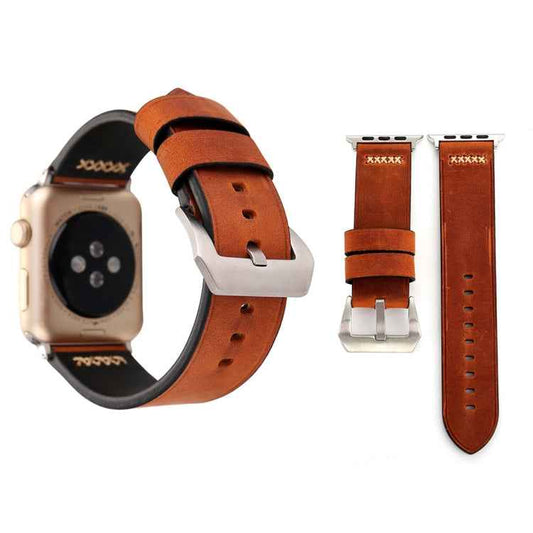 For Apple Watch Ultra 49mm&Watch Ultra 2 49mm / Series 10 46mm / 9&8&7 45mm / SE 3&SE 2&6&SE&5&4 44mm / 3&2&1 42mm Retro XX Line Pattern Genuine Leather Wrist Watch Band
