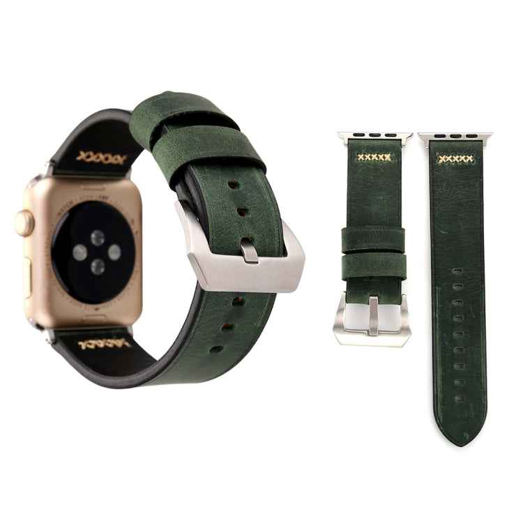 For Apple Watch Ultra 49mm&Watch Ultra 2 49mm / Series 10 46mm / 9&8&7 45mm / SE 3&SE 2&6&SE&5&4 44mm / 3&2&1 42mm Retro XX Line Pattern Genuine Leather Wrist Watch Band