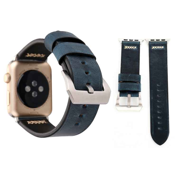 For Apple Watch Ultra 49mm&Watch Ultra 2 49mm / Series 10 46mm / 9&8&7 45mm / SE 3&SE 2&6&SE&5&4 44mm / 3&2&1 42mm Retro XX Line Pattern Genuine Leather Wrist Watch Band