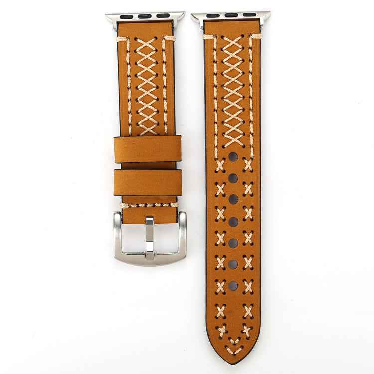 For Apple Watch Ultra 49mm&Watch Ultra 2 49mm / Series 10 46mm / 9&8&7 45mm / SE 3&SE 2&6&SE&5&4 44mm / 3&2&1 42mm Manual Line Pattern Genuine Leather Wrist Watch Band