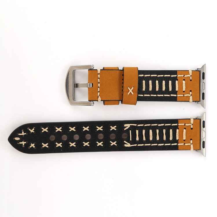 For Apple Watch Ultra 49mm&Watch Ultra 2 49mm / Series 10 46mm / 9&8&7 45mm / SE 3&SE 2&6&SE&5&4 44mm / 3&2&1 42mm Manual Line Pattern Genuine Leather Wrist Watch Band