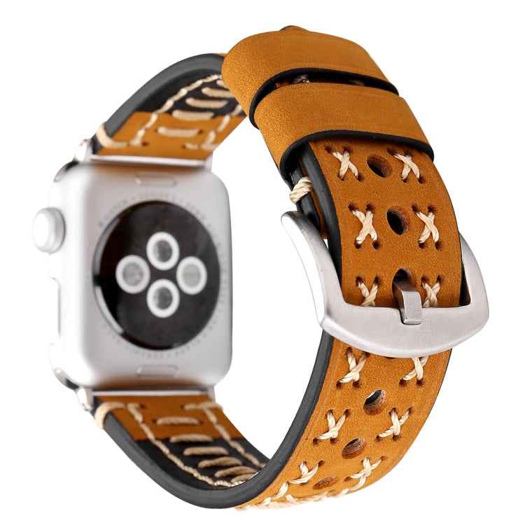 For Apple Watch Ultra 49mm&Watch Ultra 2 49mm / Series 10 46mm / 9&8&7 45mm / SE 3&SE 2&6&SE&5&4 44mm / 3&2&1 42mm Manual Line Pattern Genuine Leather Wrist Watch Band