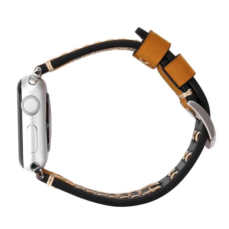 For Apple Watch Ultra 49mm&Watch Ultra 2 49mm / Series 10 46mm / 9&8&7 45mm / SE 3&SE 2&6&SE&5&4 44mm / 3&2&1 42mm Manual Line Pattern Genuine Leather Wrist Watch Band