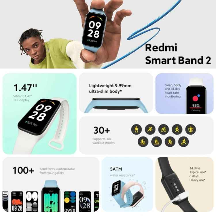 Original Xiaomi Redmi Smart Wristband 2 Fitness Bracelet, 1.47 inch Color Touch Screen, Support Sleep Track / Heart Rate Monitor
