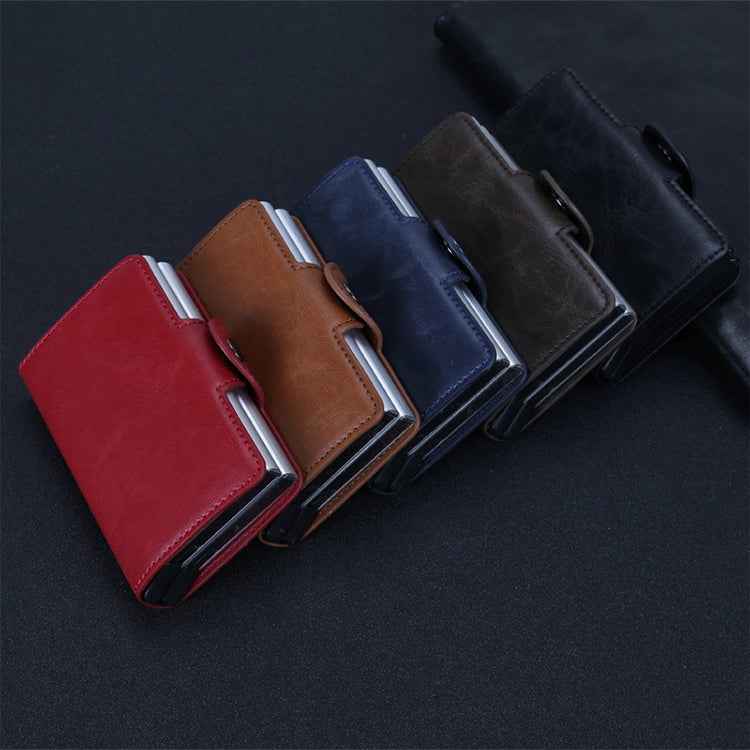 X-7 Antimagnetic RFID  Multi-functional Aluminum Crazy Horse Texture Leather Card Bag Wallet