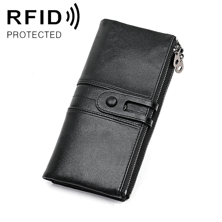 3520 Long Cowhide Leather Folding Anti-magnetic RFID Wallet for Ladies, with Card Slots, 3520 Black, 3520 Coffee, 3520 Green, 3520 Blue, 3520 Red, 3520 Yellowish-brown