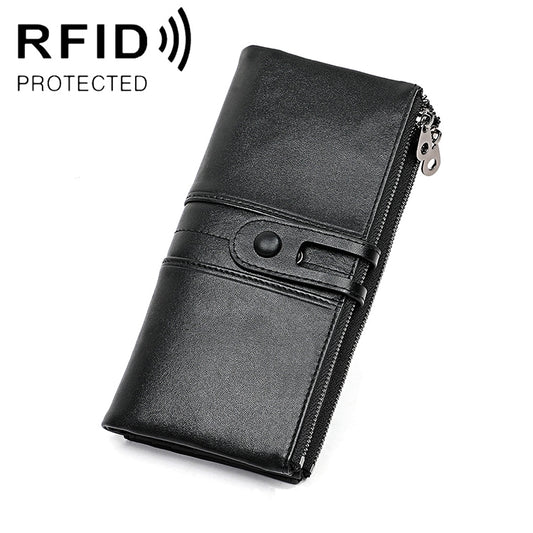3520 Long Cowhide Leather Folding Anti-magnetic RFID Wallet for Ladies, with Card Slots, 3520 Black, 3520 Coffee, 3520 Green, 3520 Blue, 3520 Red, 3520 Yellowish-brown