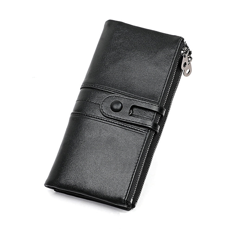 3520 Long Cowhide Leather Folding Anti-magnetic RFID Wallet for Ladies, with Card Slots, 3520 Black, 3520 Coffee, 3520 Green, 3520 Blue, 3520 Red, 3520 Yellowish-brown