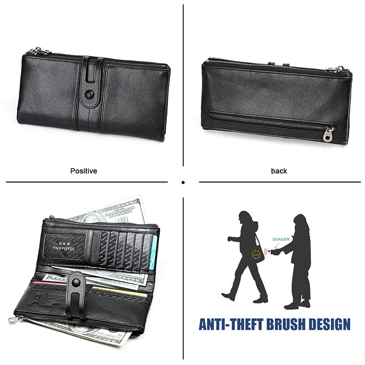 3520 Long Cowhide Leather Folding Anti-magnetic RFID Wallet for Ladies, with Card Slots, 3520 Black, 3520 Coffee, 3520 Green, 3520 Blue, 3520 Red, 3520 Yellowish-brown