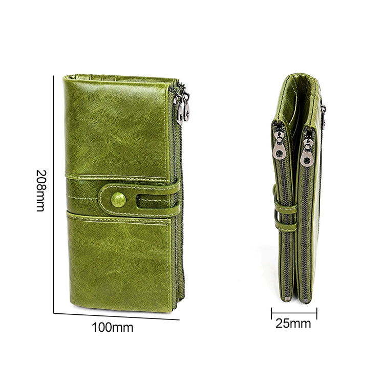 3520 Long Cowhide Leather Folding Anti-magnetic RFID Wallet for Ladies, with Card Slots, 3520 Black, 3520 Coffee, 3520 Green, 3520 Blue, 3520 Red, 3520 Yellowish-brown