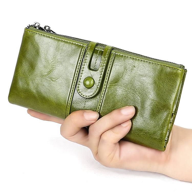 3520 Long Cowhide Leather Folding Anti-magnetic RFID Wallet for Ladies, with Card Slots, 3520 Black, 3520 Coffee, 3520 Green, 3520 Blue, 3520 Red, 3520 Yellowish-brown