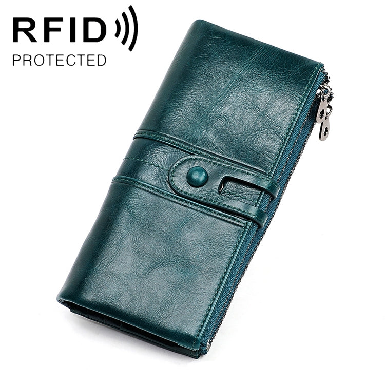 3520 Long Cowhide Leather Folding Anti-magnetic RFID Wallet for Ladies, with Card Slots, 3520 Black, 3520 Coffee, 3520 Green, 3520 Blue, 3520 Red, 3520 Yellowish-brown