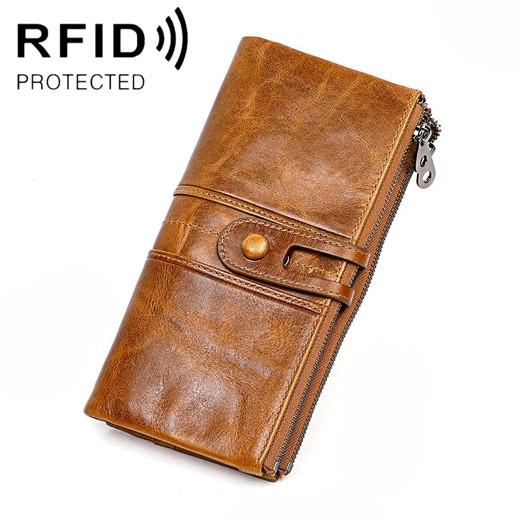 3520 Long Cowhide Leather Folding Anti-magnetic RFID Wallet for Ladies, with Card Slots, 3520 Black, 3520 Coffee, 3520 Green, 3520 Blue, 3520 Red, 3520 Yellowish-brown