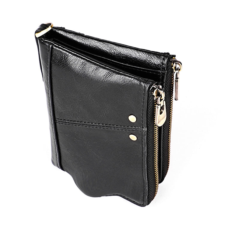 Cartera de mano plegable 3533 de piel de vacuno con textura Crazy Horse, antimagnética, RFID, para hombre, con ranuras para tarjetas, en rojo, marrón amarillento, negro, café y azul.