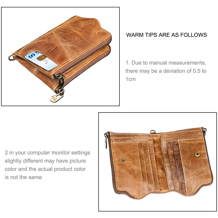Cartera de mano plegable 3533 de piel de vacuno con textura Crazy Horse, antimagnética, RFID, para hombre, con ranuras para tarjetas, en rojo, marrón amarillento, negro, café y azul.