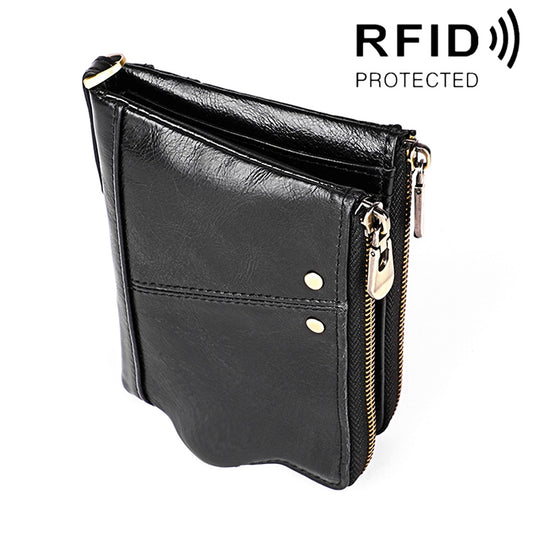 3533 Long Crazy Horse Texture Cowhide Leather Folding Anti-magnetic RFID Wallet Clutch Bag for Men, with Card Slots, 3533 Black, 3533 Coffee, 3533 Blue, 3533 Red, 3533 Yellowish-brown
