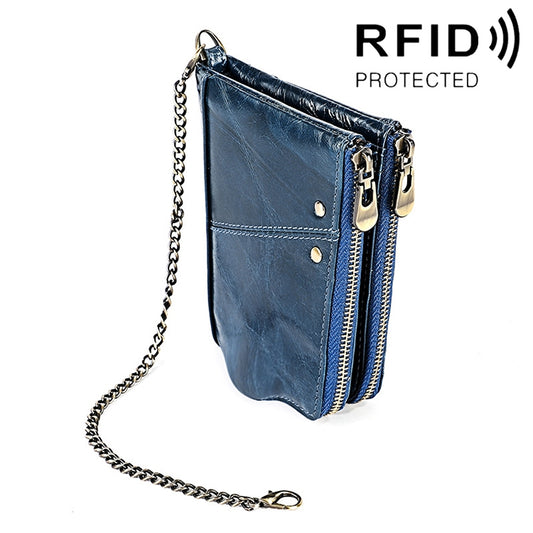 LT3533 Long Crazy Horse Texture Cowhide Leather Folding Anti-magnetic RFID Wallet Clutch Bag for Men, with Card Slots & Shoulder Strap