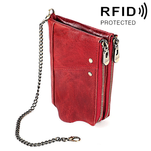 LT3533 Long Crazy Horse Texture Cowhide Leather Folding Anti-magnetic RFID Wallet Clutch Bag for Men, with Card Slots & Shoulder Strap, LT3533 Red, LT3533 Yellowish-brown, LT3533 Black, LT3533 Coffee, LT3533 Blue