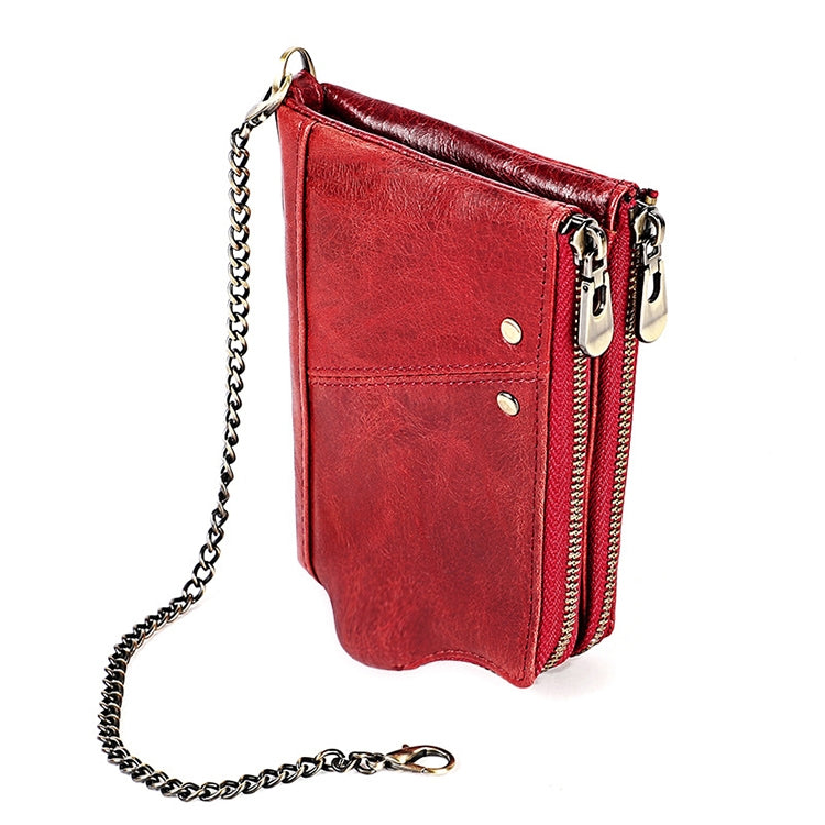LT3533 Long Crazy Horse Texture Cowhide Leather Folding Anti-magnetic RFID Wallet Clutch Bag for Men, with Card Slots & Shoulder Strap, LT3533 Red, LT3533 Yellowish-brown, LT3533 Black, LT3533 Coffee, LT3533 Blue