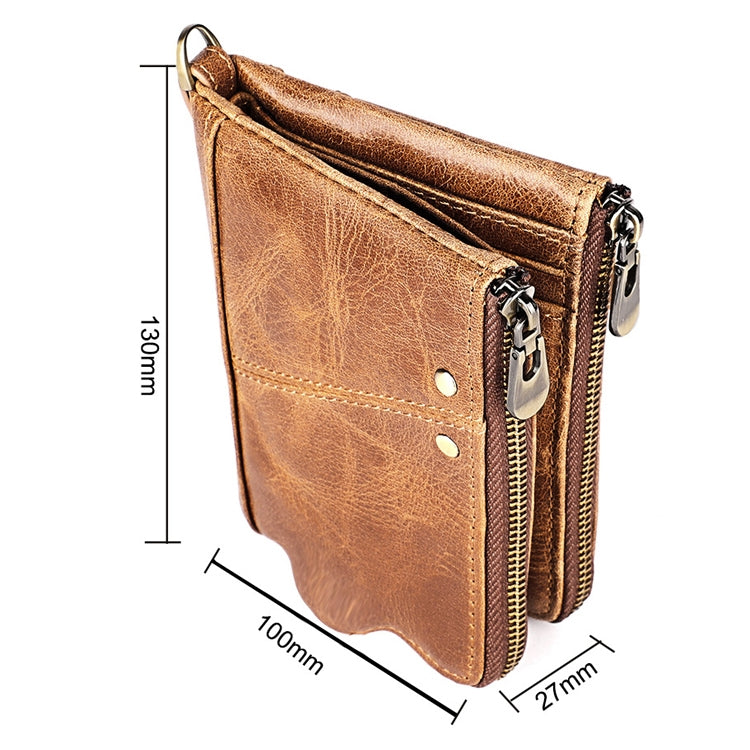 LT3533 Long Crazy Horse Texture Cowhide Leather Folding Anti-magnetic RFID Wallet Clutch Bag for Men, with Card Slots & Shoulder Strap, LT3533 Red, LT3533 Yellowish-brown, LT3533 Black, LT3533 Coffee, LT3533 Blue