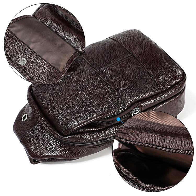 6023 Casual Litchi Texture Soft Face Full-grain Cowhide One Shoulder Crossbody Bag for Men