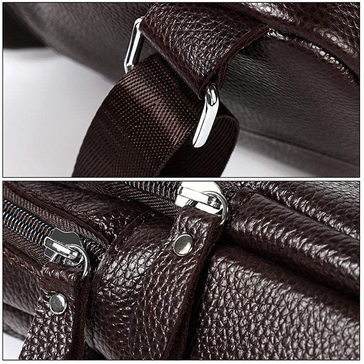 6023 Casual Litchi Texture Soft Face Full-grain Cowhide One Shoulder Crossbody Bag for Men