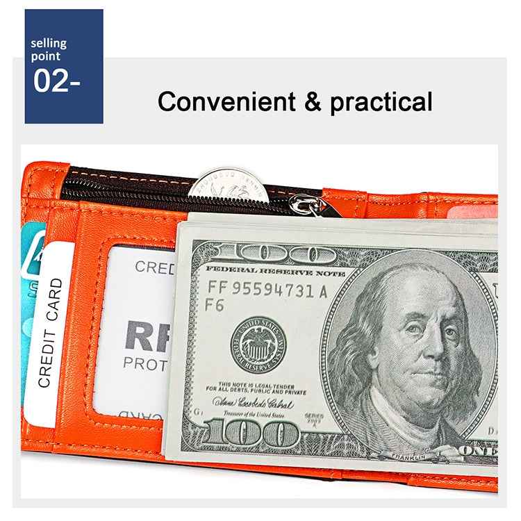 9606 Cowhide Leather Anti-magnetic RFID Multiple Card Slots Wallet for Men, with Zipper Bag
