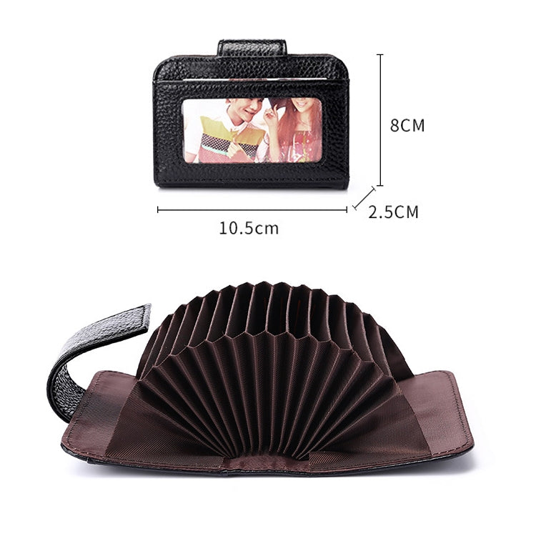 KB188 Horizontal Cowhide Leather Organ Shape Multiple Card Slots Anti-magnetic RFID Wallet for Ladies, with Transparent Window, KB188 Coffee, KB188 Purple, KB188 Rose Red, KB188 Sapphire Blue, KB188 Black