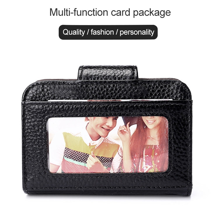 KB188 Horizontal Cowhide Leather Organ Shape Multiple Card Slots Anti-magnetic RFID Wallet for Ladies, with Transparent Window, KB188 Coffee, KB188 Purple, KB188 Rose Red, KB188 Sapphire Blue, KB188 Black