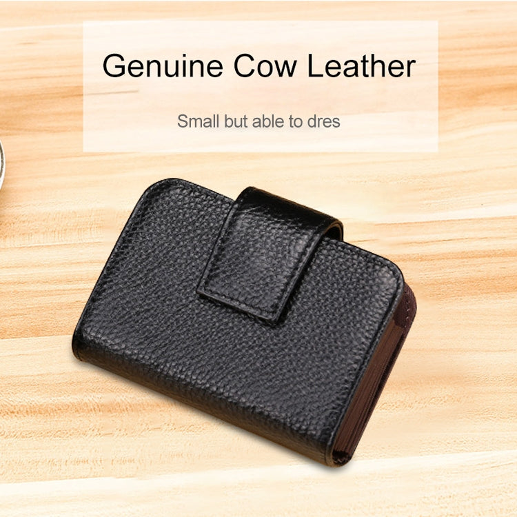 KB188 Horizontal Cowhide Leather Organ Shape Multiple Card Slots Anti-magnetic RFID Wallet for Ladies, with Transparent Window, KB188 Coffee, KB188 Purple, KB188 Rose Red, KB188 Sapphire Blue, KB188 Black
