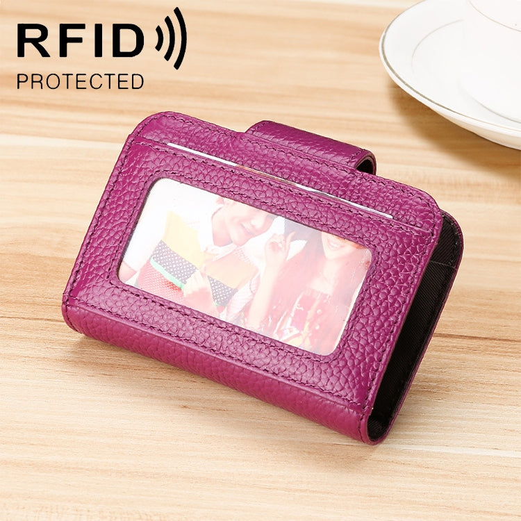 KB188 Horizontal Cowhide Leather Organ Shape Multiple Card Slots Anti-magnetic RFID Wallet for Ladies, with Transparent Window, KB188 Coffee, KB188 Purple, KB188 Rose Red, KB188 Sapphire Blue, KB188 Black