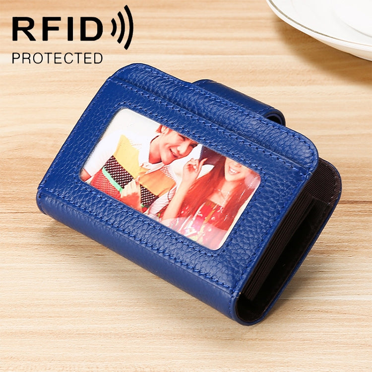 KB188 Horizontal Cowhide Leather Organ Shape Multiple Card Slots Anti-magnetic RFID Wallet for Ladies, with Transparent Window, KB188 Coffee, KB188 Purple, KB188 Rose Red, KB188 Sapphire Blue, KB188 Black